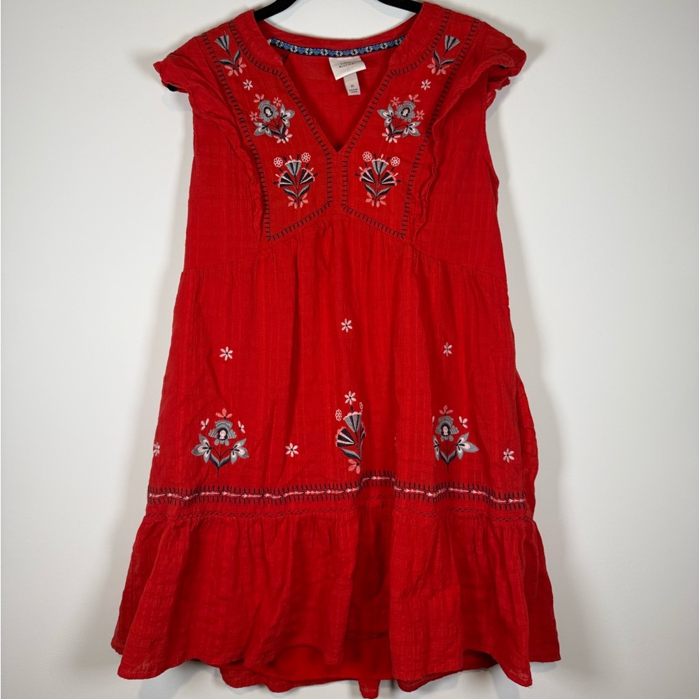 Knox Rose Red Embroidered V-Neck Dress size Medium sleeveless